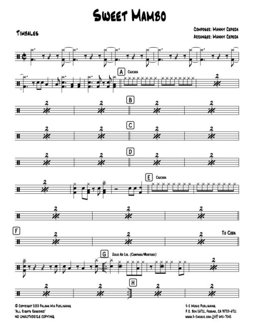 Sweet Mambo timbales (Download) Latin jazz big band sheet music www.3-2music.com composer and arranger Manny Cepeda big band 4-4-5 instrumentation