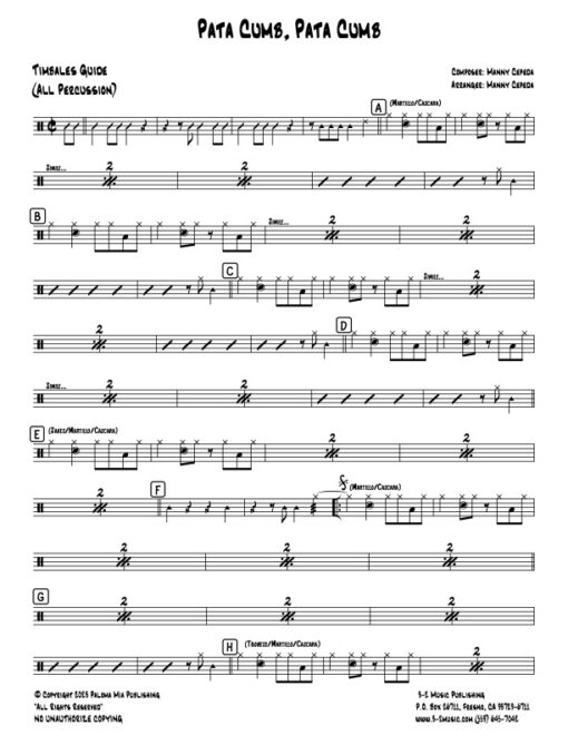 Pata Cumb Pata Cumb timbales (Download) Latin jazz printed sheet music www.3-2 music.com composer and arranger Bobby Rodriguez big band 4-4-5 instrumentation