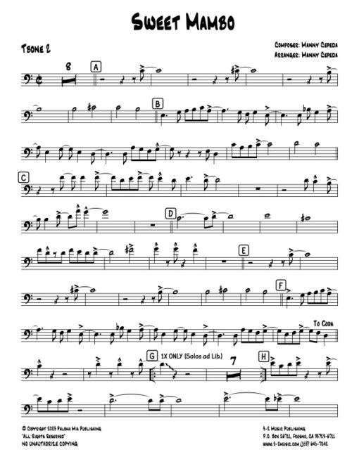 Sweet Mambo trombone 2 (Download) Latin jazz big band sheet music www.3-2music.com composer and arranger Manny Cepeda big band 4-4-5 instrumentation