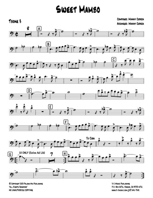 Sweet Mambo trombone 3 (Download) Latin jazz big band sheet music www.3-2music.com composer and arranger Manny Cepeda big band 4-4-5 instrumentation