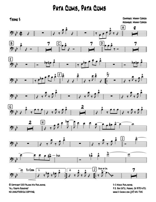 Pata Cumb Pata Cumb trombone 3 (Download) Latin jazz printed sheet music www.3-23music.com composer and arranger Manny Cepeda big band 4-4-5 instrumentation