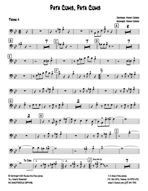 Pata Cumb Pata Cumb trombone 4 (Download) Latin jazz printed sheet music www.3-23music.com composer and arranger Manny Cepeda big band 4-4-5 instrumentation