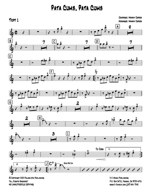 Pata Cumb Pata Cumb trombone 1 (Download) Latin jazz printed sheet music www.3-2 music.com composer and arranger Manny Cepeda big band 4-4-5 instrumentation