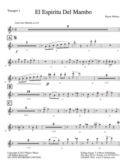 El Espiritu Del Mambo trumpet 1 (Download) Latin jazz printed sheet music www.3-2music.com composer and arranger Wayne Wallace big band 4-4-5