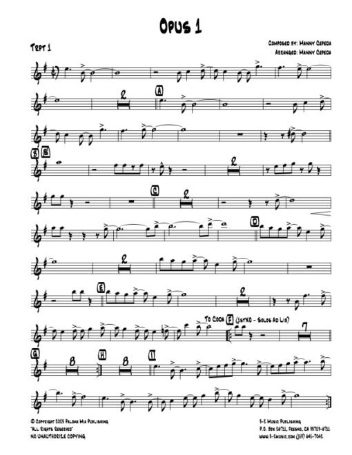 Opus 1 (Download) Latin jazz printed sheet music www.3-2music.com composer and arranger Manny Cepeda little big band instrumentation