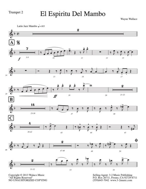 El Espiritu Del Mambo trumpet 2 (Download) Latin jazz printed sheet music www.3-2music.com composer and arranger Wayne Wallace big band 4-4-5