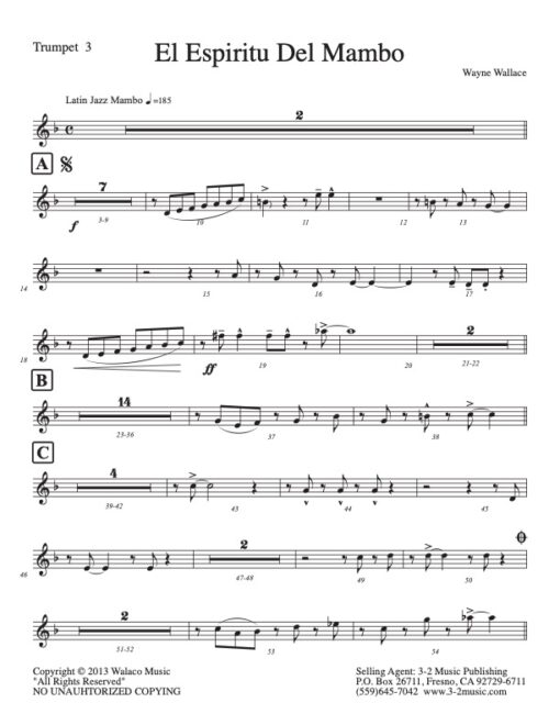 El Espiritu Del Mambo trumpet 3 (Download) Latin jazz printed sheet music www.3-2music.com composer and arranger Wayne Wallace big band 4-4-5