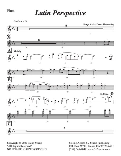 Latin Perspective flute (Download) Latin jazz sheet sheet music www.3-2music.com composer and arranger Oscar Hernández little big band instrumentation