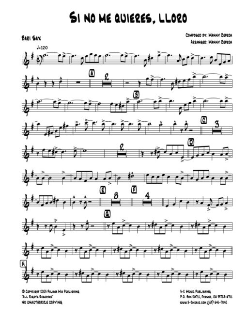 Si No Me Quieres Lloro V.1 baritone (Download) Latin jazz printed sheet music www.3-2music.com composer and arranger Manny Cepeda little big band 4-4-5